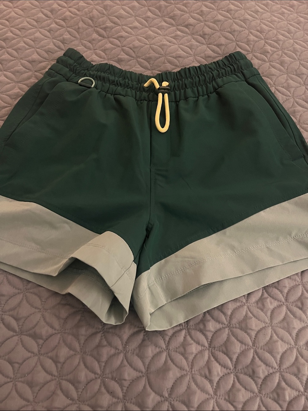 Women's Athletic Two-Tone Green Shorts with Contrast Hem